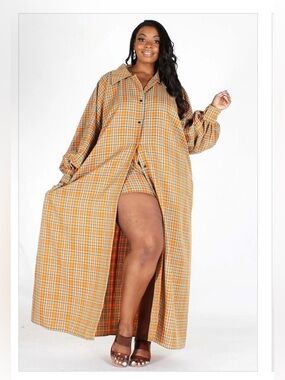 💥LONG SLEEVE OVERSIZED BUTTON DOWN SHIRT DRESS COAT WITH MATCHING SHORTS SET💥